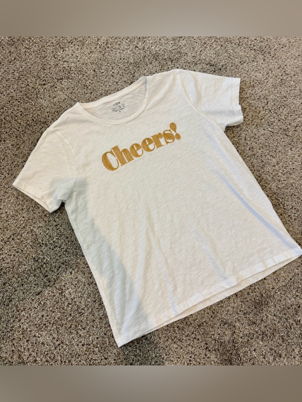 J. Crew White Tee with Gold Metallic Graphic